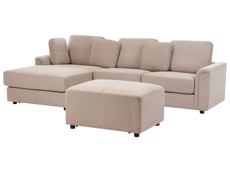 Sofa narożna prawostronna z otomaną Kohlo  Beżowoszary Prawostronny 1 kpl