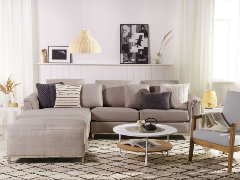 Sofa narożna prawostronna z otomaną Oslo  Beżowy Prawostronny 1 kpl