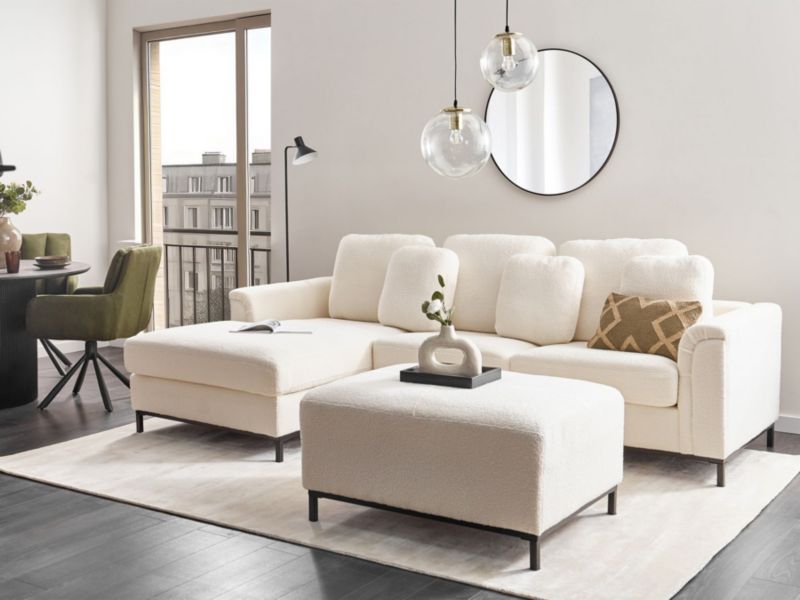 Sofa narożna prawostronna z otomaną Oslo Boucle Biały dla 5 osób Prawostronny 1 kpl