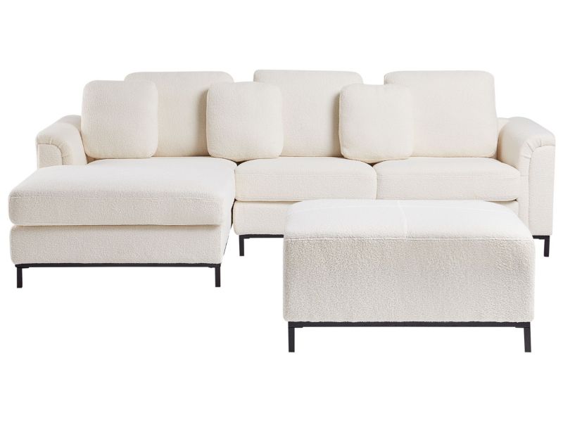 Sofa narożna prawostronna z otomaną Oslo Boucle Biały dla 5 osób Prawostronny 1 kpl