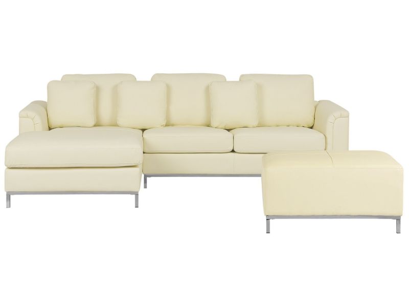 Sofa narożna prawostronna z otomaną Oslo Skóra naturalna Beżowy Prawostronny 1 kpl
