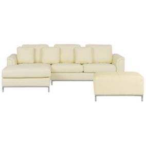 Sofa narożna prawostronna z otomaną Oslo Skóra naturalna Beżowy Prawostronny 1 kpl