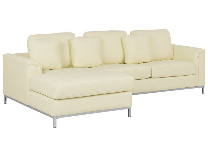 Sofa narożna prawostronna z otomaną Oslo Skóra naturalna Beżowy Prawostronny 1 kpl