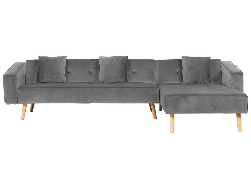 Sofa narożna Vadso Szary Welur Lewostronny 1 szt.