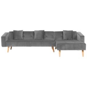 Sofa narożna Vadso Szary Welur Lewostronny 1 szt.
