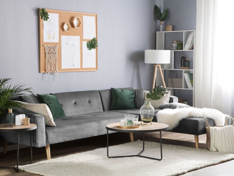 Sofa narożna Vadso Szary Welur Lewostronny 1 szt.