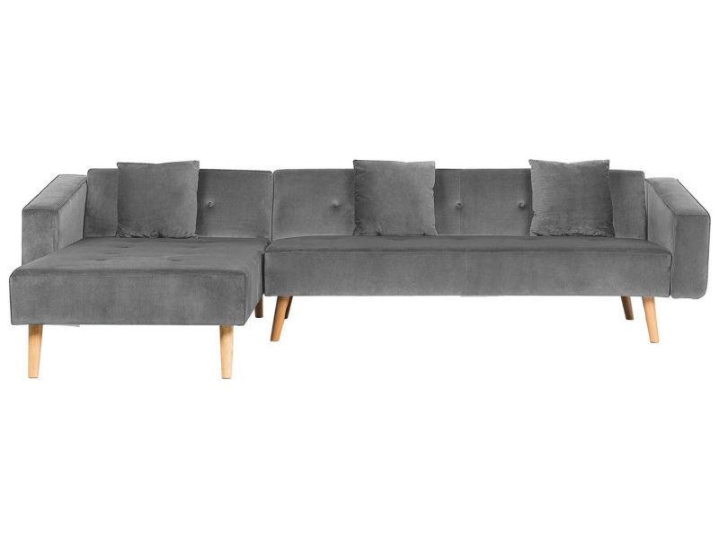 Sofa narożna Vadso Szary Welur Prawostronny 1 szt.