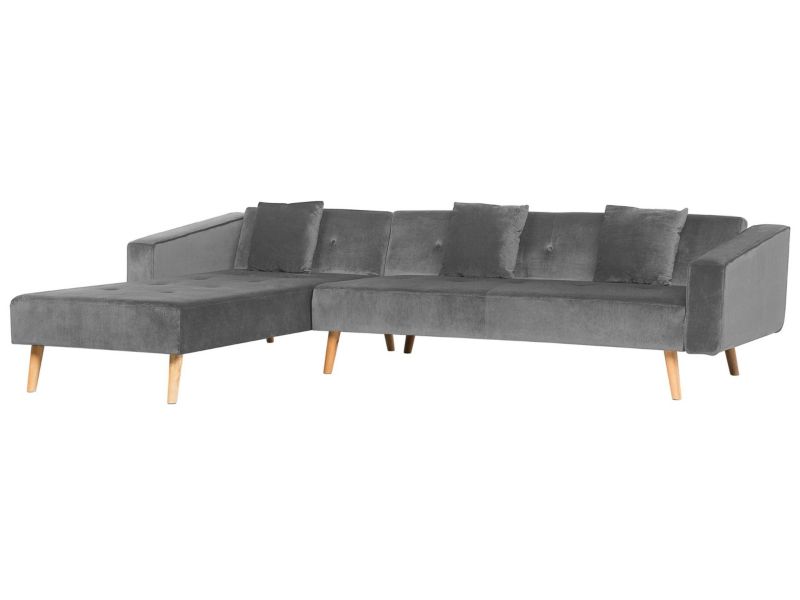 Sofa narożna Vadso Szary Welur Prawostronny 1 szt.