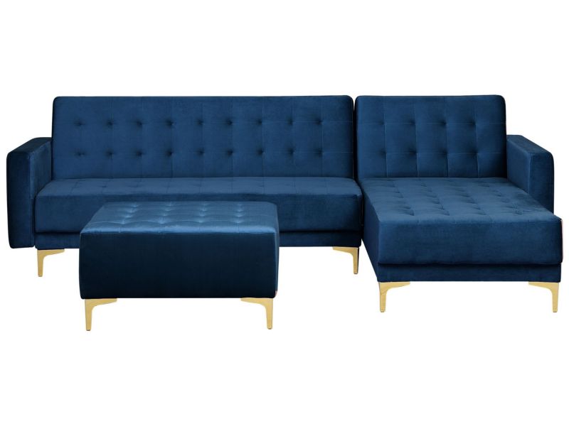 Sofa narożna z otomaną Aberdeen Welur Granatowy Lewostronny 1 kpl