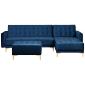 Sofa narożna z otomaną Aberdeen Welur Granatowy Lewostronny 1 kpl