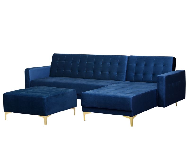 Sofa narożna z otomaną Aberdeen Welur Granatowy Lewostronny 1 kpl