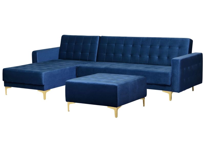 Sofa narożna z otomaną Aberdeen Welur Granatowy Prawostronny 1 kpl