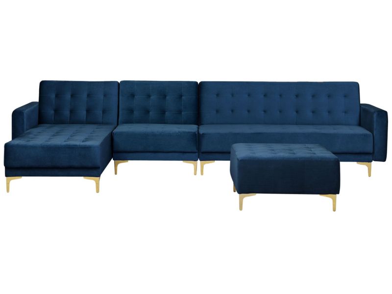 Sofa narożna z otomaną Aberdeen Welur Granatowy Prawostronny 1 kpl