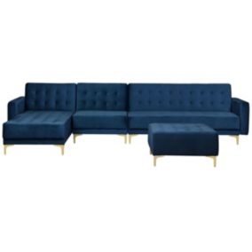 Sofa narożna z otomaną Aberdeen Welur Granatowy Prawostronny 1 kpl