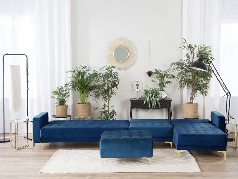 Sofa narożna z otomaną Aberdeen Welur Granatowy Prawostronny 1 kpl