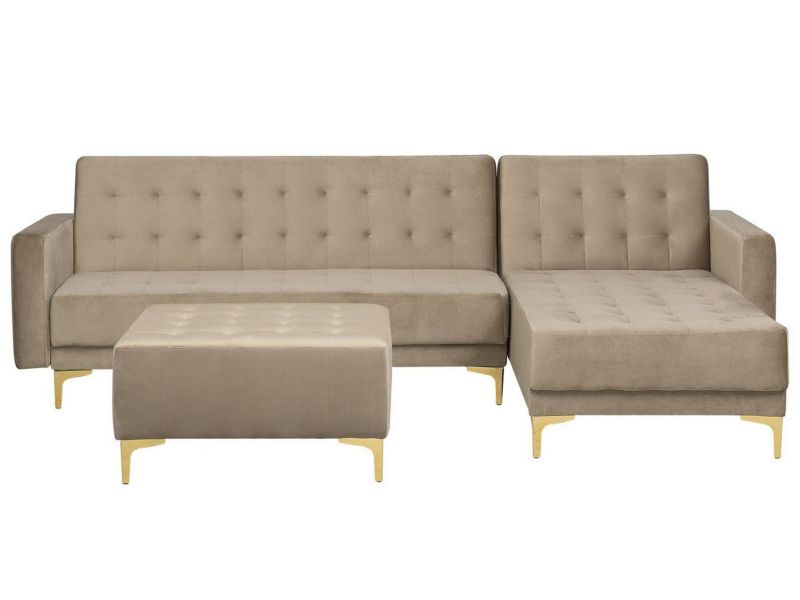 Sofa narożna z otomaną Aberdeen Welur Piaskowy Lewostronny 1 kpl