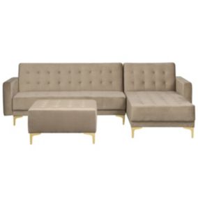 Sofa narożna z otomaną Aberdeen Welur Piaskowy Lewostronny 1 kpl