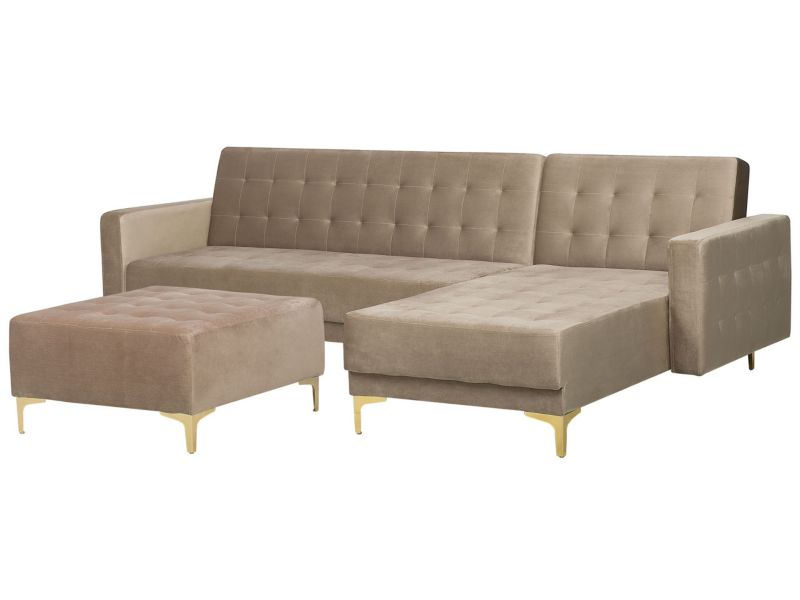Sofa narożna z otomaną Aberdeen Welur Piaskowy Lewostronny 1 kpl