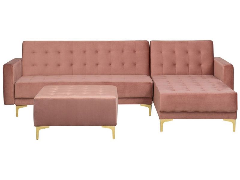 Sofa narożna z otomaną Aberdeen Welur Różowy Lewostronny 1 kpl