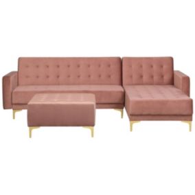 Sofa narożna z otomaną Aberdeen Welur Różowy Lewostronny 1 kpl