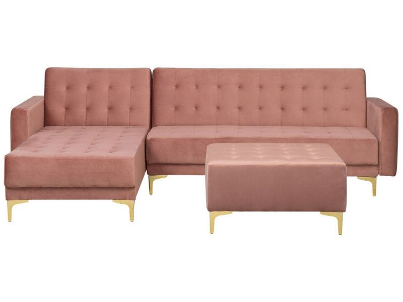 Sofa narożna z otomaną Aberdeen Welur Różowy Prawostronny 1 kpl
