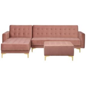 Sofa narożna z otomaną Aberdeen Welur Różowy Prawostronny 1 kpl