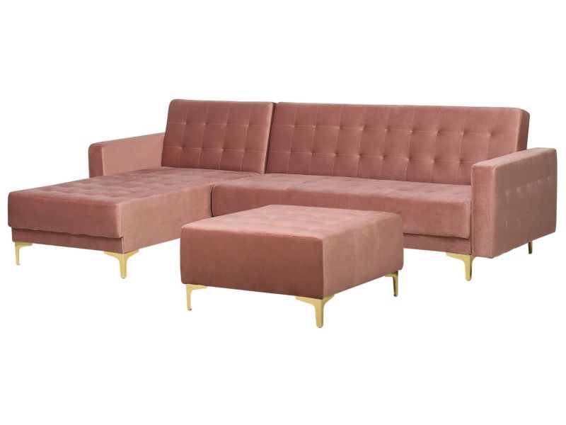 Sofa narożna z otomaną Aberdeen Welur Różowy Prawostronny 1 kpl