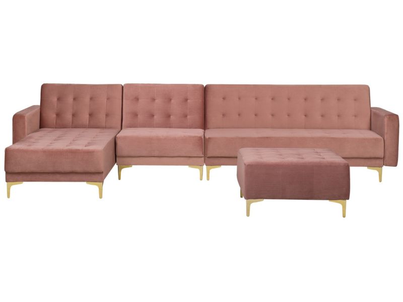 Sofa narożna z otomaną Aberdeen Welur Różowy Prawostronny 1 kpl