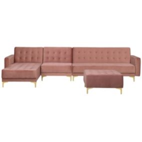 Sofa narożna z otomaną Aberdeen Welur Różowy Prawostronny 1 kpl