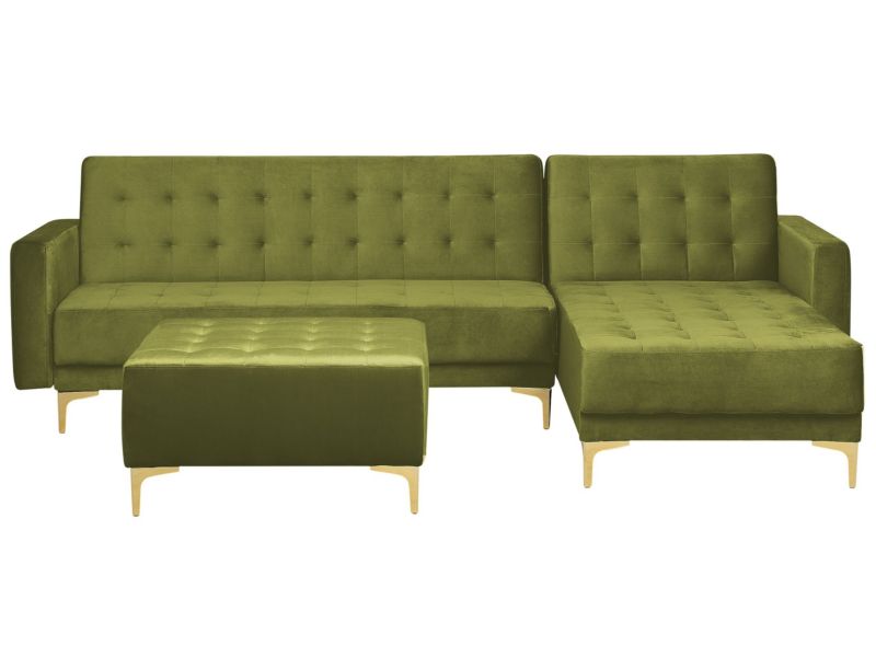 Sofa narożna z otomaną Aberdeen Welur Zielony Lewostronny 1 szt.