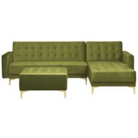 Sofa narożna z otomaną Aberdeen Welur Zielony Lewostronny 1 szt.