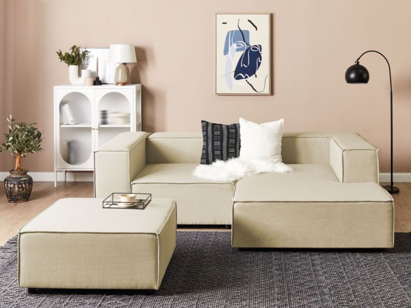 Sofa narożna z otomaną Aprica Beżowy 2-osobowa Lewostronny 1 kpl