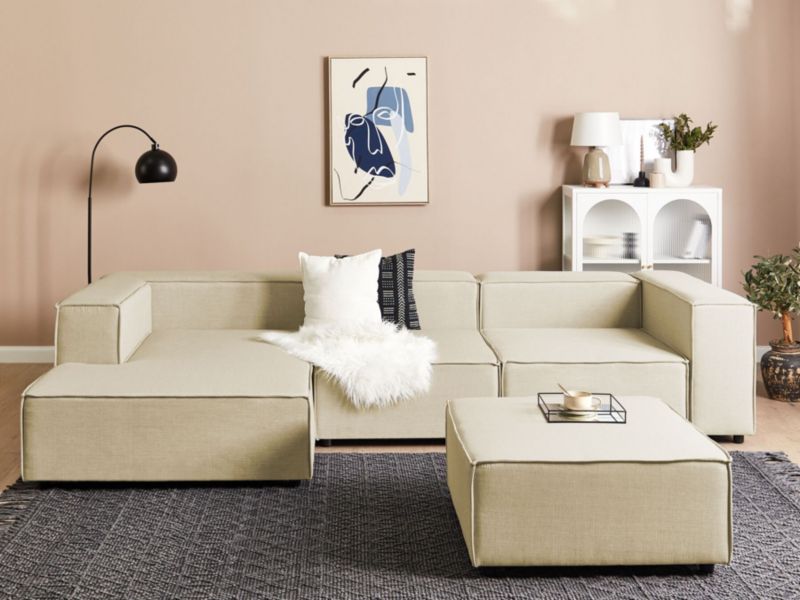 Sofa narożna z otomaną Aprica Beżowy Prawostronny 1 kpl