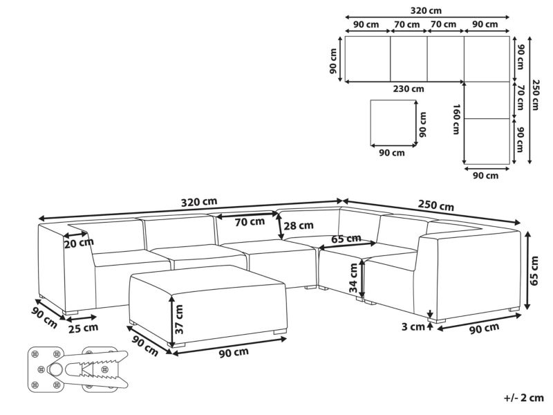 Sofa narożna z otomaną Arezzo Szary 1 kpl