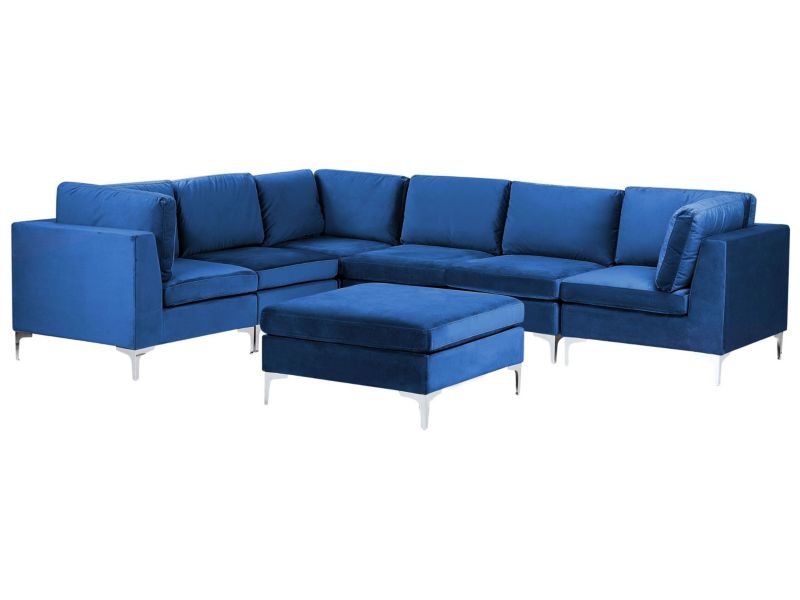 Sofa narożna z otomaną Evja Granatowy Welur Prawostronny kpl