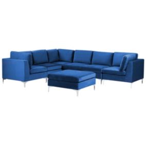 Sofa narożna z otomaną Evja Granatowy Welur Prawostronny kpl