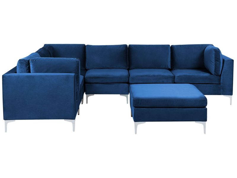 Sofa narożna z otomaną Evja Granatowy Welur Prawostronny kpl