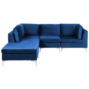 Sofa narożna z otomaną Evja Granatowy Welur Prawostronny kpl