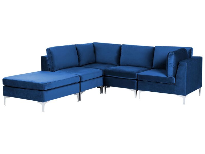 Sofa narożna z otomaną Evja Granatowy Welur Prawostronny kpl