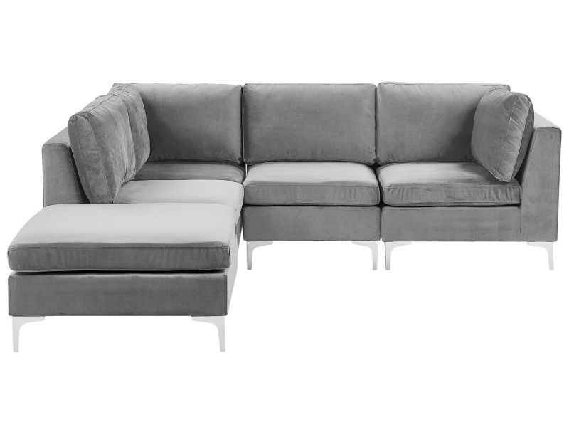 Sofa narożna z otomaną Evja Szary Welur Prawostronny kpl