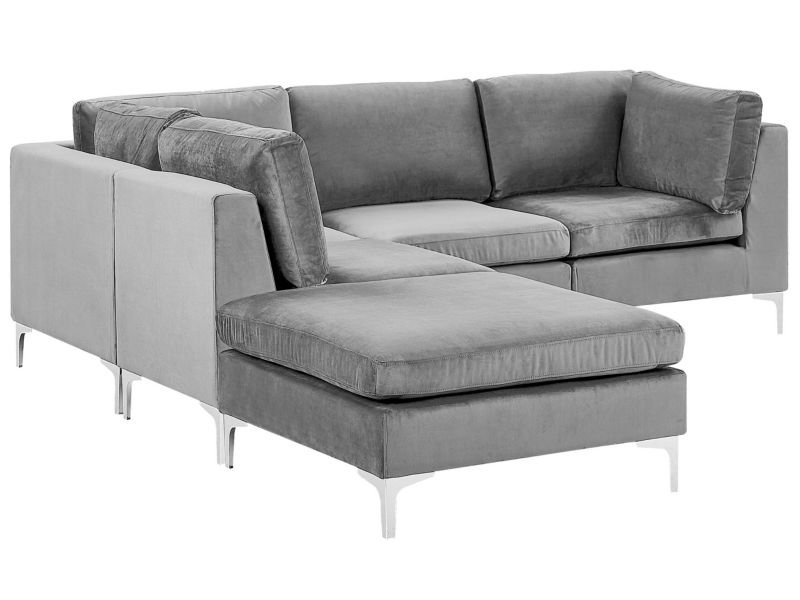 Sofa narożna z otomaną Evja Szary Welur Prawostronny kpl