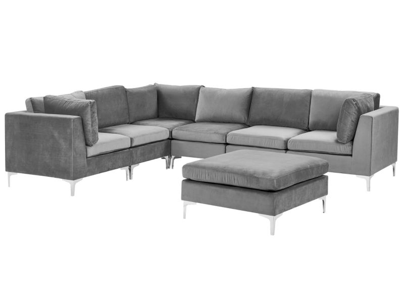 Sofa narożna z otomaną Evja Szary Welur Prawostronny kpl