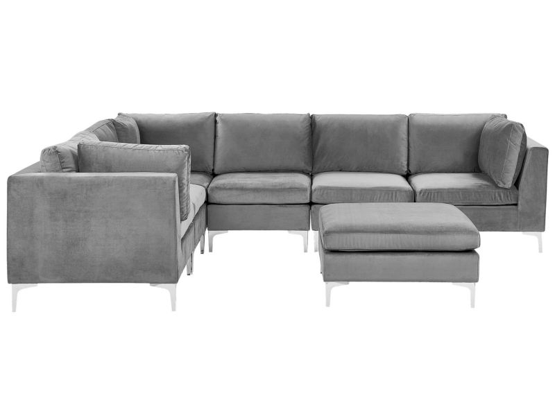 Sofa narożna z otomaną Evja Szary Welur Prawostronny kpl