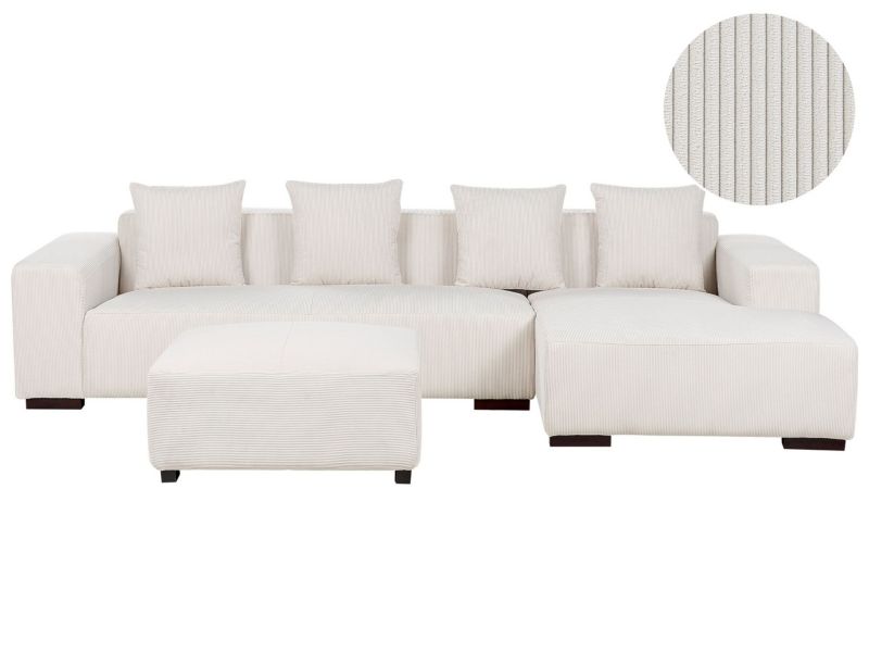 Sofa narożna z otomaną Lungo Sztruks Złamana biel Lewostronny 1 kpl