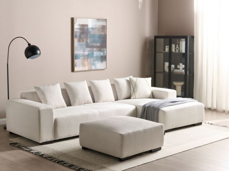 Sofa narożna z otomaną Lungo Sztruks Złamana biel Lewostronny 1 kpl