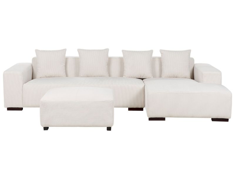 Sofa narożna z otomaną Lungo Sztruks Złamana biel Lewostronny 1 kpl