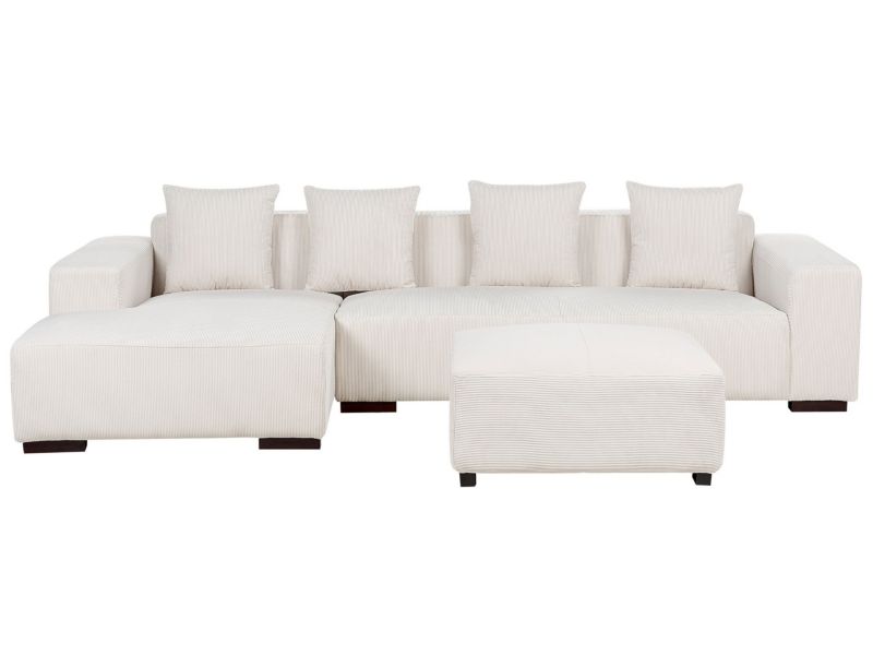 Sofa narożna z otomaną Lungo Sztruks Złamana biel Prawostronny 1 kpl