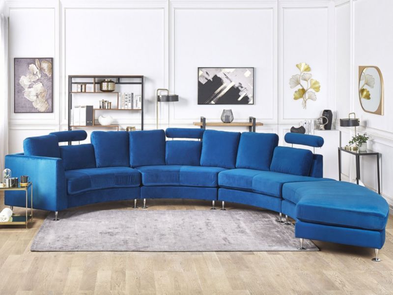 Sofa półokrągła 7-osobowa modułowa welurowa niebieska Rotunde 1 szt.