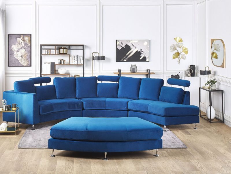 Sofa półokrągła 7-osobowa modułowa welurowa niebieska Rotunde 1 szt.
