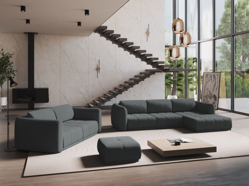 Sofa panoramiczna Makamii Hoku z tkaniny szenilowej 370x170 cm grafitowy 1 szt.